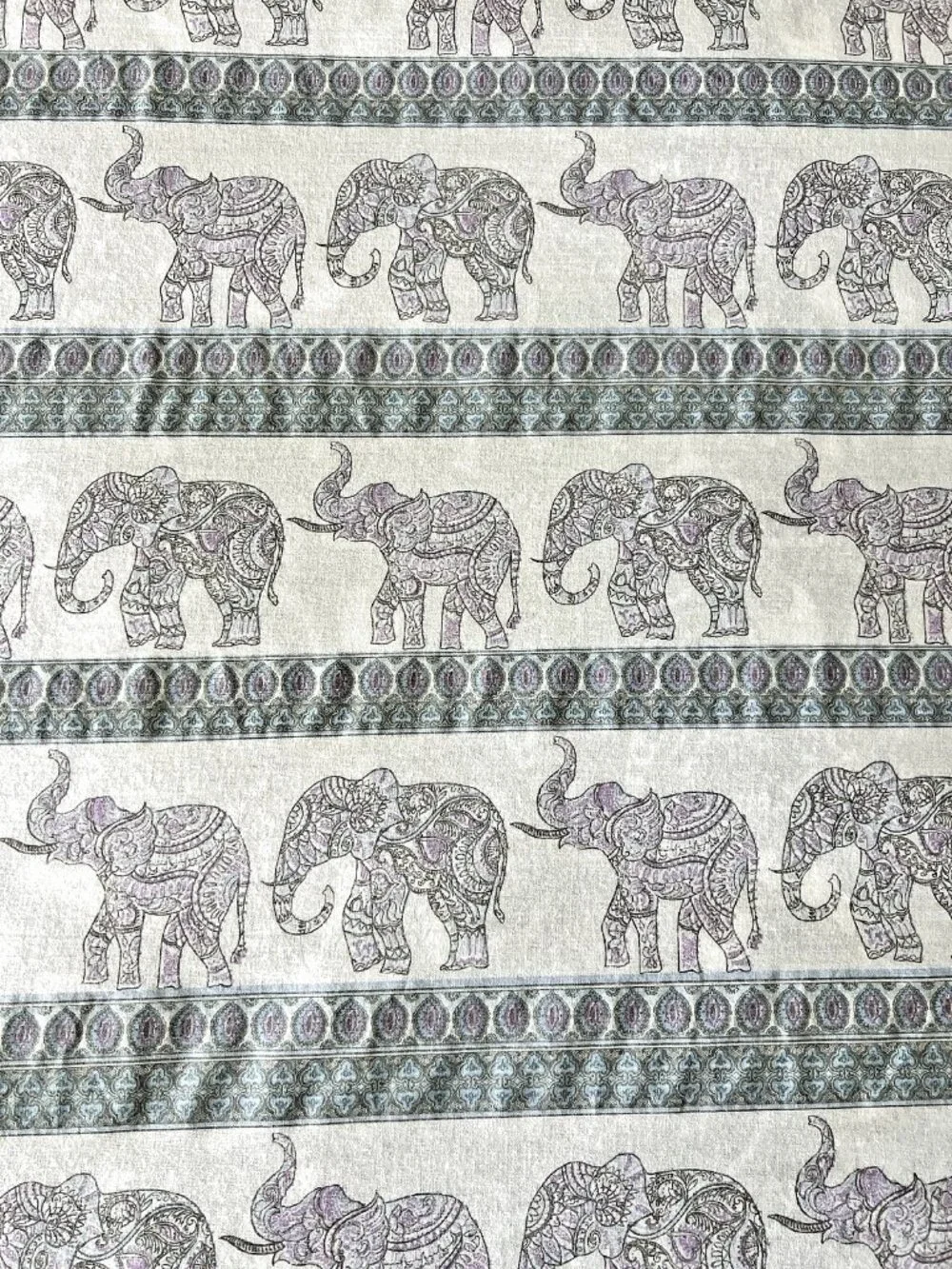 ELEPHANT King Flat Sheet 100% Cotton Purple Blue Green Mandala Linens Safari